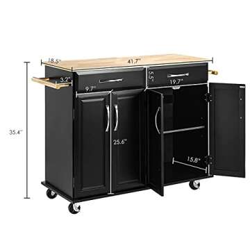 Pliwier Kitchen Island Cart with Storage Cabinet, Portable Kitchen Island on Wheels with Drawer and ...