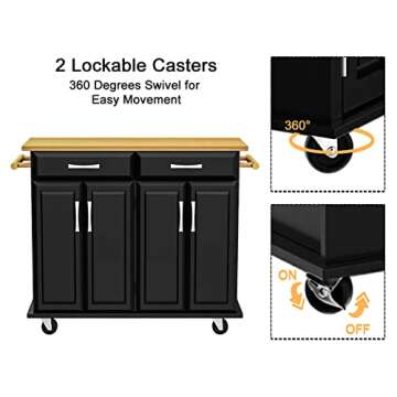Pliwier Portable Kitchen Island Cart with Storage and Wheels