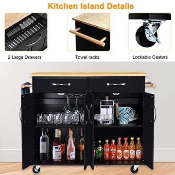 Pliwier Portable Kitchen Island Cart with Storage and Wheels