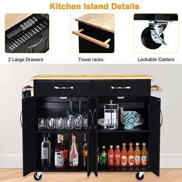 Pliwier Portable Kitchen Island Cart with Storage and Wheels