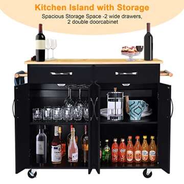 Pliwier Portable Kitchen Island Cart with Storage and Wheels