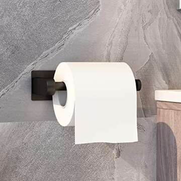 VAEHOLD Self Adhesive Toilet Paper Holder Kitchen Washroom Adhesive Toilet Roll Holder No Drilling for Bathroom Stick on Wall Stainless Steel Brushed Black