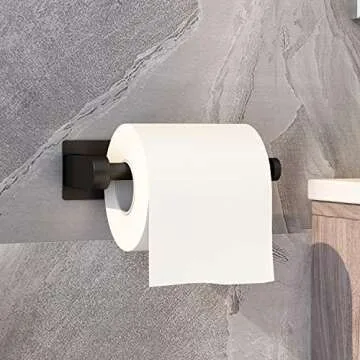 VAEHOLD Self Adhesive Toilet Paper Holder Kitchen Washroom Adhesive Toilet Roll Holder No Drilling for Bathroom Stick on Wall Stainless Steel Brushed Black