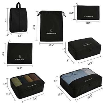 FOREMS 7 Set Packing Cubes For Suitcases Travel Luggage Organizers Travel Accessories With Laundry Bag,Shoe Bag And Toitetry bag,Lightweight Luggage For Carry On Suitcase (black)