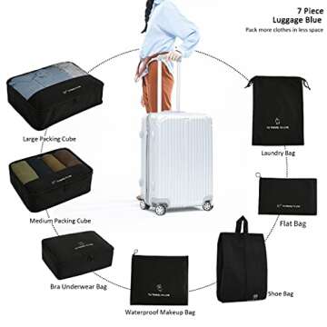 FOREMS 7 Set Packing Cubes For Suitcases Travel Luggage Organizers Travel Accessories With Laundry Bag,Shoe Bag And Toitetry bag,Lightweight Luggage For Carry On Suitcase (black)