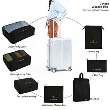FOREMS 7 Set Packing Cubes For Suitcases Travel Luggage Organizers Travel Accessories With Laundry Bag,Shoe Bag And Toitetry bag,Lightweight Luggage For Carry On Suitcase (black)