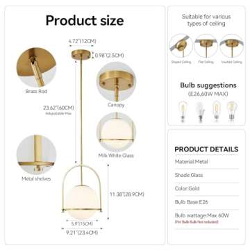 Youngrender Gold Globe Pendant Light Fixture - Adjustable Style