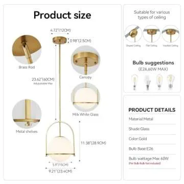 Youngrender Gold Globe Pendant Light Fixture - Adjustable Style