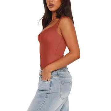 REORIA Women's Summer Sexy Casual Deep V Neck Sleeveless Slim Fit Cropped Corset Cami Fashion Trendy...