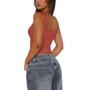 REORIA Women's Summer Sexy Casual Deep V Neck Sleeveless Slim Fit Cropped Corset Cami Fashion Trendy Y2k Going Out Crop Tank Tops Rusty Red Small