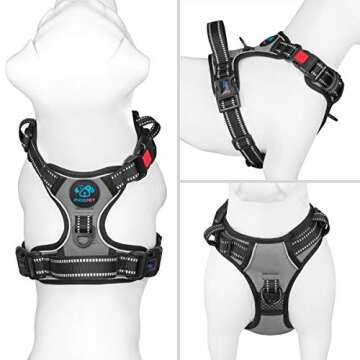 PHOEPET No Pull Dog Harness Medium Reflective Front Clip Vest with Handle,Adjustable 2 Metal Rings 3 Buckles,[Easy to Put on & Take Off](XS, Grey)