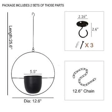 ABETREE 2 Pcs Hanging Planters for Indoor and Outdoor Plants with Hooks and Chains Metal Modern Wall...