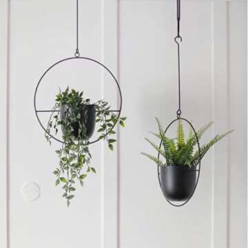 ABETREE 2 Pcs Hanging Planters for Indoor and Outdoor Plants with Hooks and Chains Metal Modern Wall Ceiling Planter Hangers Minimalist Flower Pot Holder Basket for Home Decor,Black
