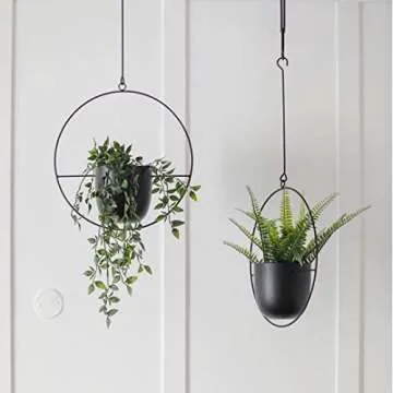 ABETREE 2 Pcs Hanging Planters for Indoor and Outdoor Plants with Hooks and Chains Metal Modern Wall Ceiling Planter Hangers Minimalist Flower Pot Holder Basket for Home Decor,Black
