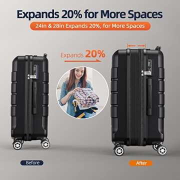 SHOWKOO Luggage Sets Expandable PC+ABS Durable Suitcase Double Wheels TSA Lock 3pcs Black