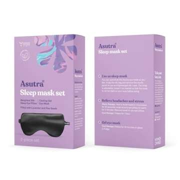 ASUTRA Silk Eye Pillow for Sleep, Black - Filled w/Lavender Buds & Flax Seeds, Weighted Eye Mask, Meditation & Light Blocking Blindfold, Cooling Gel Mask Included