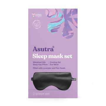 ASUTRA Silk Eye Pillow for Sleep, Black - Filled w/Lavender Buds & Flax Seeds, Weighted Eye Mask, Meditation & Light Blocking Blindfold, Cooling Gel Mask Included