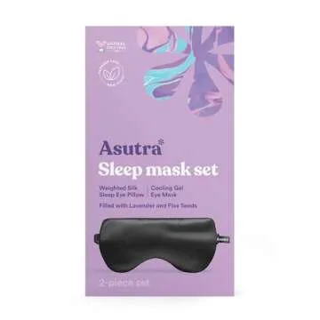 ASUTRA Silk Eye Pillow for Sleep, Black - Filled w/Lavender Buds & Flax Seeds, Weighted Eye Mask, Meditation & Light Blocking Blindfold, Cooling Gel Mask Included