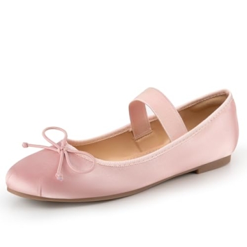 Trary Pink Mary Jane Ballet Flats, Satin Women's Shoes, Comfy Flats for Girls, Size 8, Ideal for Eas...