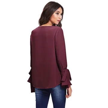 Floerns Beading Bell Sleeve Chiffon Blouse Tops for Women