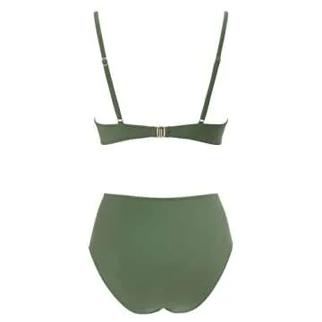 SUUKSESS Women Twist High Waisted Bikini Push Up Two Piece Swimsuits Sexy Bathing Suits (Army Green, S)