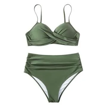 SUUKSESS Women Twist High Waisted Bikini Push Up Two Piece Swimsuits Sexy Bathing Suits (Army Green, S)