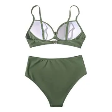 SUUKSESS Women Twist High Waisted Bikini Push Up Two Piece Swimsuits Sexy Bathing Suits (Army Green, S)