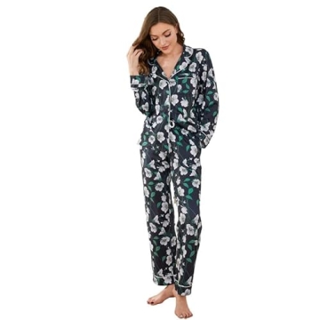 LYCY Women's Pajama Sets Floral Print, Long Sleeve Button Down Pajamas Set for Women Soft Sleepwear ...