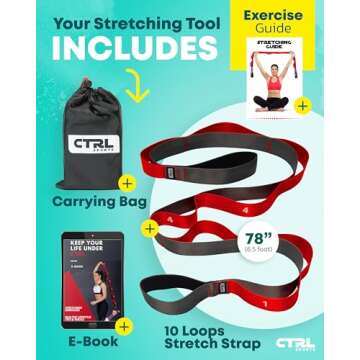 Stretching Strap with Loops - Non Elastic Stretch Band for Physical Therapy, Yoga Strap for Stretchi...