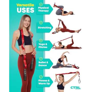 Stretching Strap with Loops - Non Elastic Stretch Band for Physical Therapy, Yoga Strap for Stretching Equipment, Stretch Bands for Exercise and Flexibility - Fascia, Hamstring and Leg Stretcher Belt