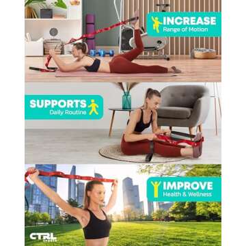 Stretching Strap with Loops - Non Elastic Stretch Band for Physical Therapy, Yoga Strap for Stretching Equipment, Stretch Bands for Exercise and Flexibility - Fascia, Hamstring and Leg Stretcher Belt