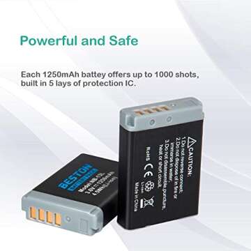 BESTON 2-Pack NB-13L Batteries & Dual USB Charger