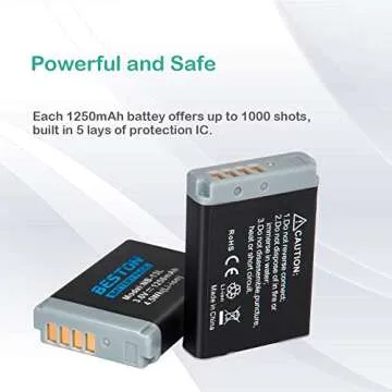 BESTON 2-Pack NB-13L Batteries & Dual USB Charger