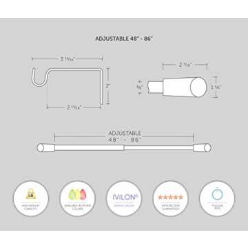 Ivilon Window Curtain Rod - Edge Style Drapery Treatments, 48 to 86 Inch. Color Warm Gold