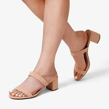 Stylish DREAM PAIRS Two Strap Open Toe Block Heels
