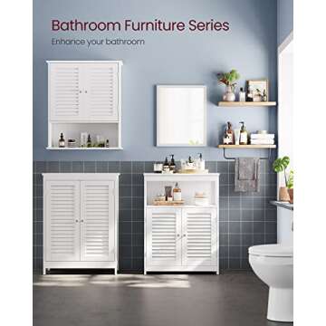 VASAGLE Bathroom Floor Cabinet, Bathroom Storage Cabinet, Freestanding, with Double Shutter Doors an...