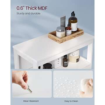 VASAGLE Bathroom Floor Cabinet, Bathroom Storage Cabinet, Freestanding, with Double Shutter Doors and Adjustable Shelf, for Bathroom, Living room, Entryway, Kitchen, White UBBC40WT