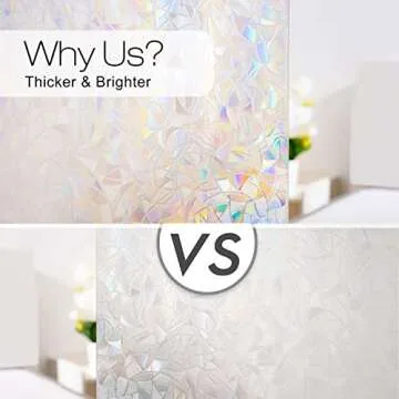 rabbitgoo Window Privacy Film Rainbow Film Decorative Window Sticker, 3D Static Stained Glass Cling Tint for Home Heat Control Non-Adhesive, 35.4 x 78.7 inches