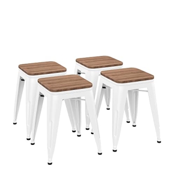 Andeworld 18 Inch Industrial Metal Wooden Stools Set of 4