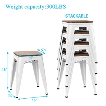 Andeworld 18 Inch Industrial Metal Wooden Stools Set of 4