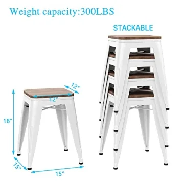 Andeworld 18 Inch Industrial Metal Wooden Stools Set of 4