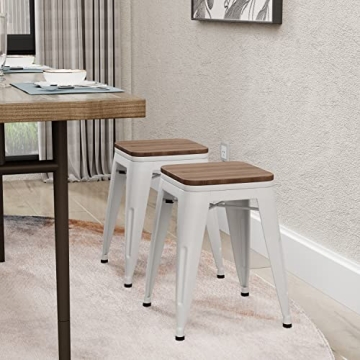 Andeworld 18 Inch Industrial Metal Wooden Stools Set of 4