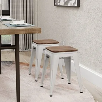 Andeworld 18 Inch Industrial Metal Wooden Stools Set of 4