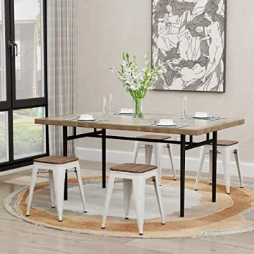 Andeworld 18 Inch Industrial Metal Wooden Stools Set of 4