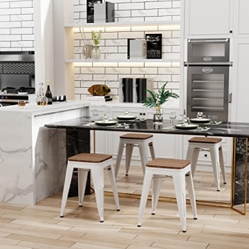 Andeworld 18 Inch Industrial Metal Wooden Stools Set of 4