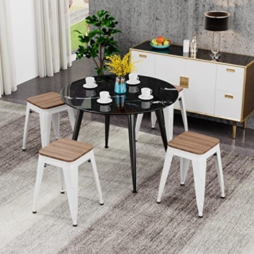 Andeworld 18 Inch Industrial Metal Wooden Stools Set of 4