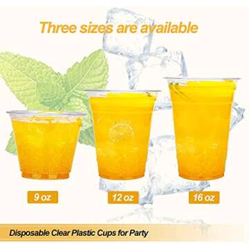 TashiBox Plastic Cups with Flat Lids 100 Sets 16 oz, Clear Crystal drink cups with lids