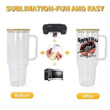 AGH 40oz Sublimation Glass Tumbler with Handle, 4pcs Clear Sublimation Glass Cups Blanks with Bamboo Lid & Plastic Straw, Reusable Iced Coffee Cup Fits in Car Cup Holder