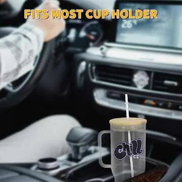 AGH 40oz Sublimation Glass Tumbler with Handle, 4pcs Clear Sublimation Glass Cups Blanks with Bamboo Lid & Plastic Straw, Reusable Iced Coffee Cup Fits in Car Cup Holder