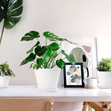 Whonline 8 Pack Plastic Plant Pots，8/7/6.5/6/5.5/5/4.5/4 Inch Flower Pots for Indoor Plants，Modern Planters with Drainage Holes and Trays for All House Plants.